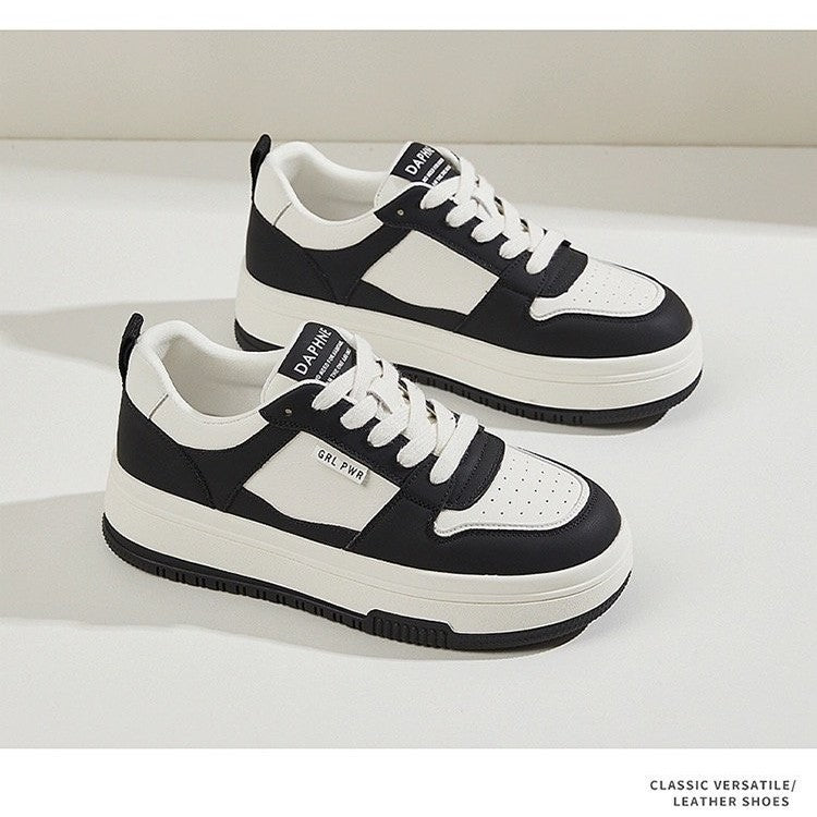 Damen Modische Lockere Sneakers mit hoher Sohle und atmungsaktiver Leder-Oberfläche EB