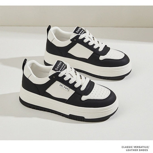 Damen Modische Lockere Sneakers mit hoher Sohle und atmungsaktiver Leder-Oberfläche EB