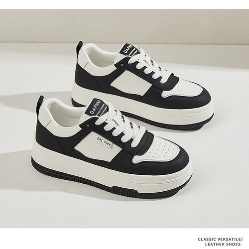 Damen Modische Lockere Sneakers mit hoher Sohle und atmungsaktiver Leder-Oberfläche EB