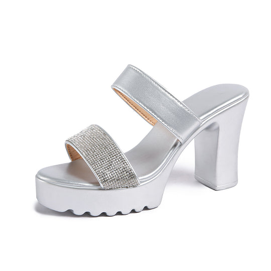 Damen Plateau-High Heel Sandalen mit Glamourösen Strassdetails und Rutschfester Sohle EB