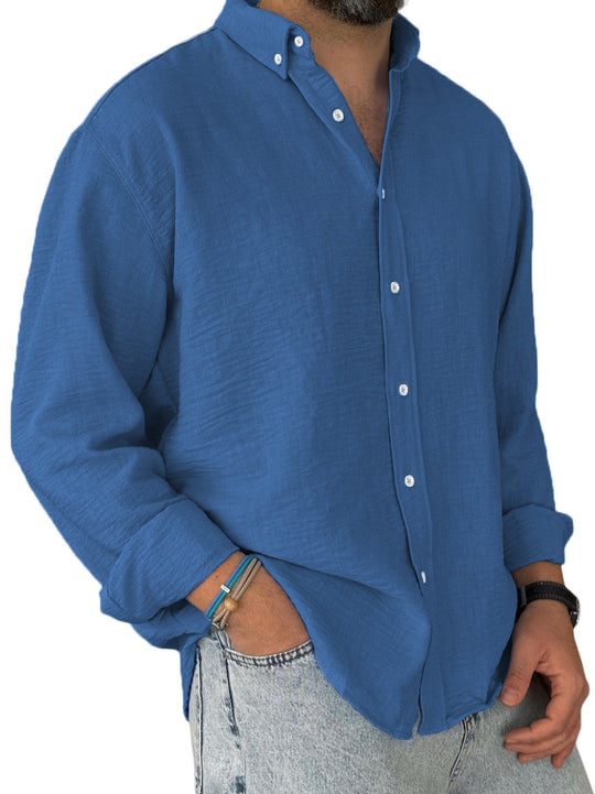 Herren nan leichtes Baumwoll-Leinen-Hemd mit Button-Down-Kragen und entspannter Relaxed-Fit EB