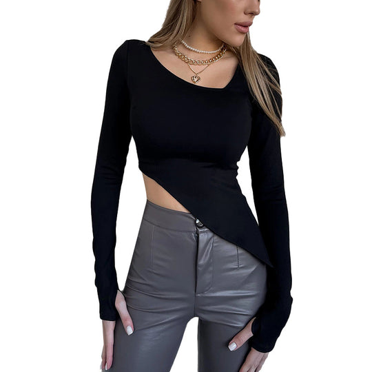 Damen Asymmetrisches tailliertes Cut-Out-Crop-Top mit langen Ärmeln EB