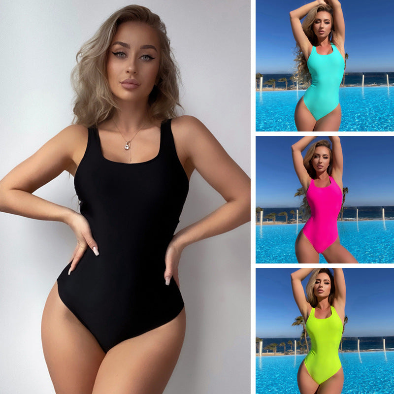 Damen Einteiler Badeanzug mit sportlichem Schnitt und hohem Beinausschnitt EB
