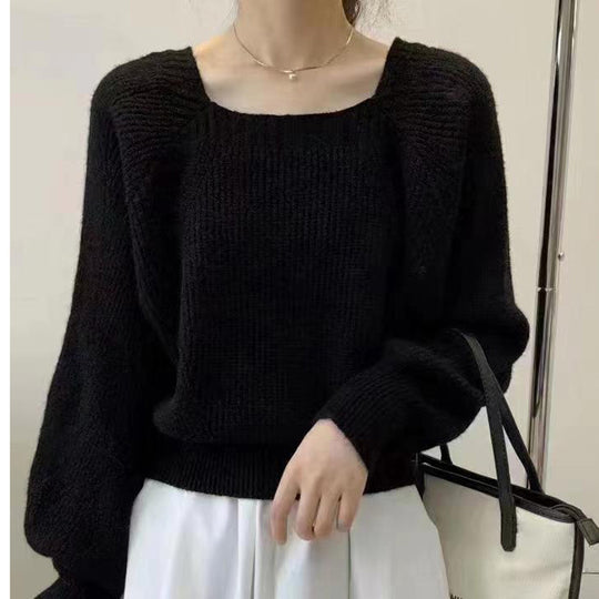 Damen Eleganter Grobstrickpullover mit offener Schulterpartie und weiten Ärmeln EB