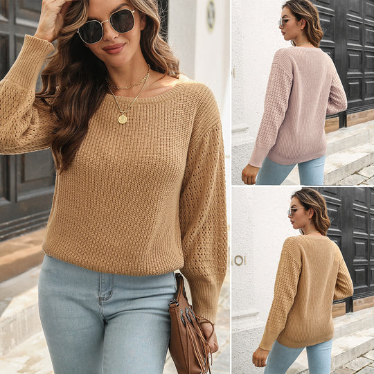 Damen Strickpullover mit luftigen Ärmeln und modernem Lochmuster EB