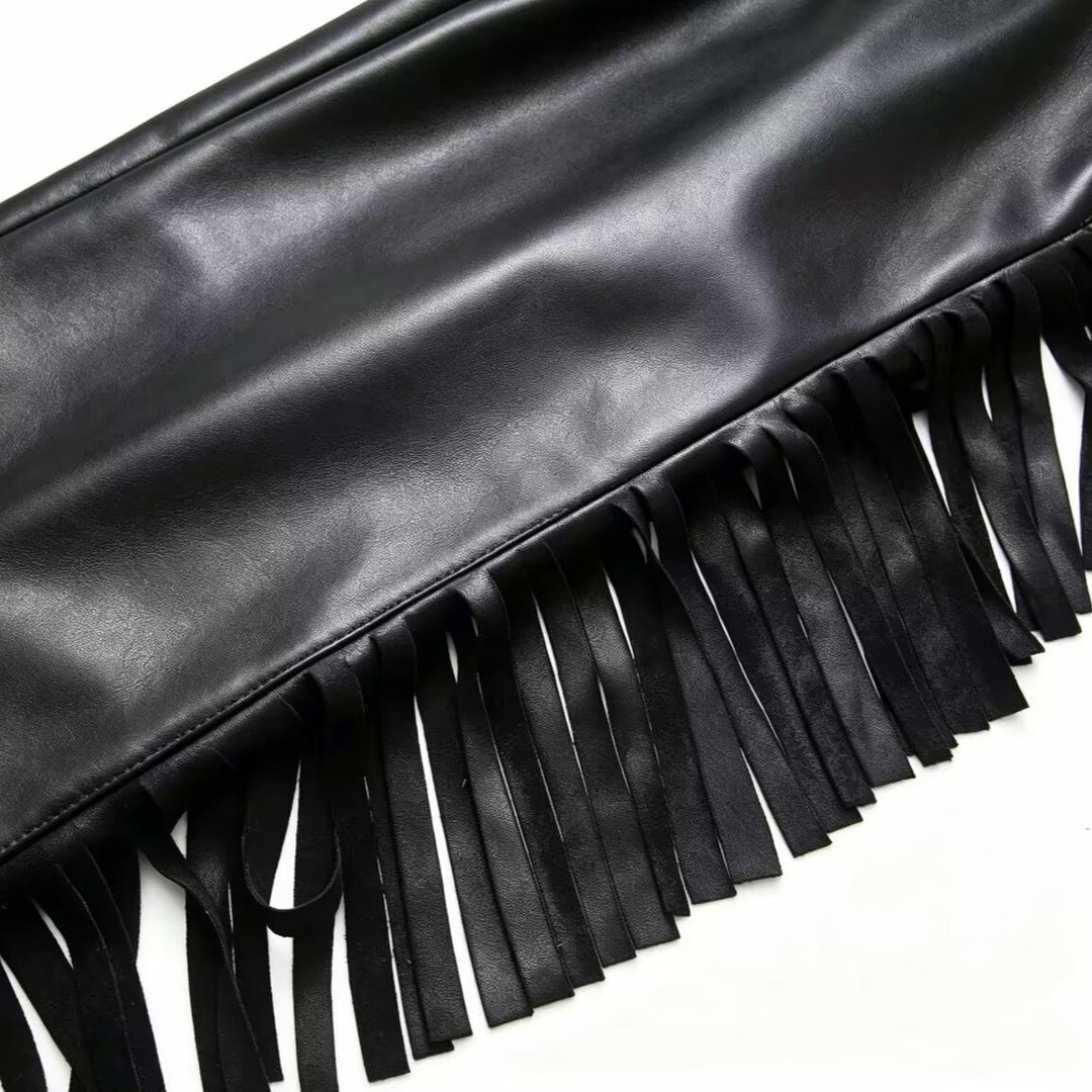 Damen Kunstlederhose mit Fransenbesatz EB