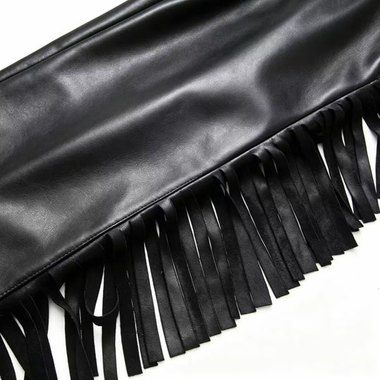 Damen Kunstlederhose mit Fransenbesatz EB