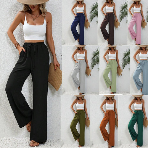 Damen Weite Palazzo-Hose mit elastischem Bund und praktischen Seitentaschen EB