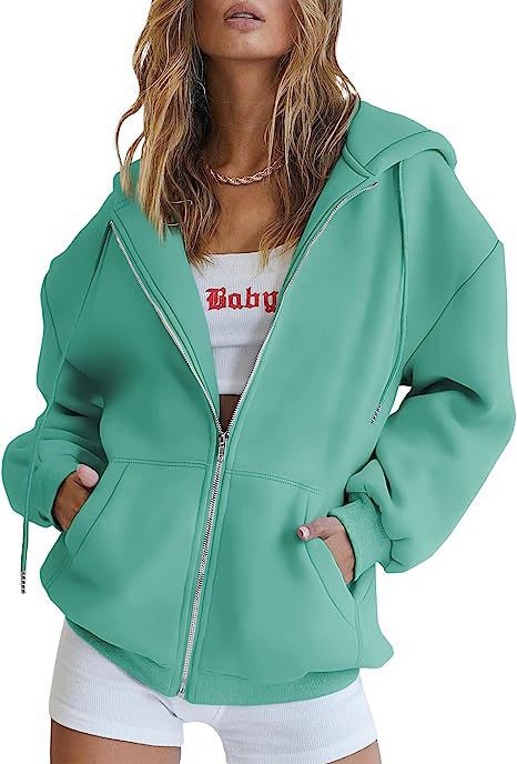 Damen nan übergroße Kapuzenjacke mit durchgehendem Reißverschluss und Kängurutaschen EB