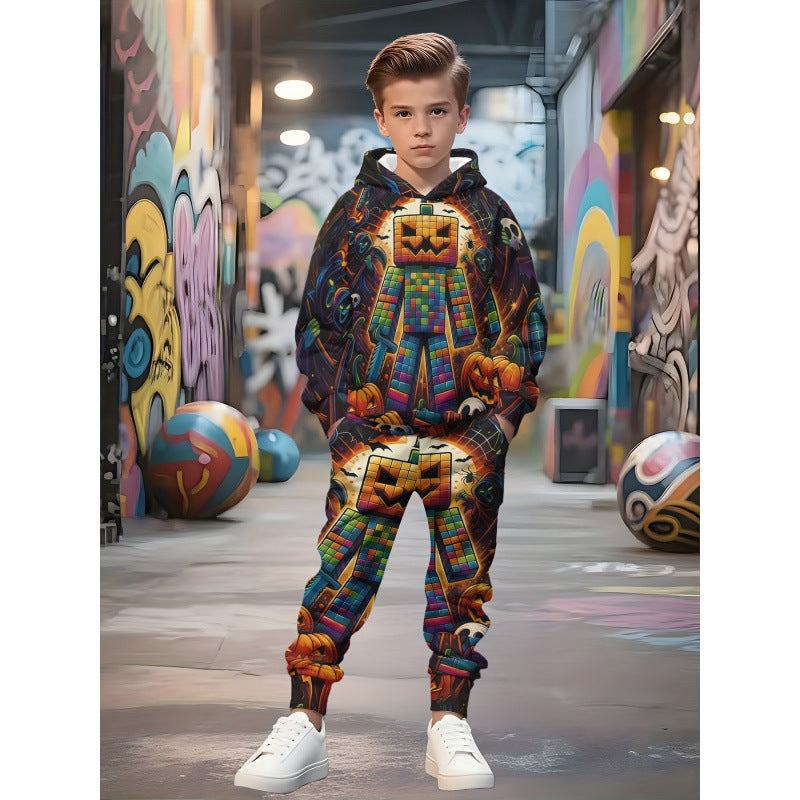 Unisex nan Kinder Jogginganzug mit Kapuzenpullover und detailreichem Auto-Print EB