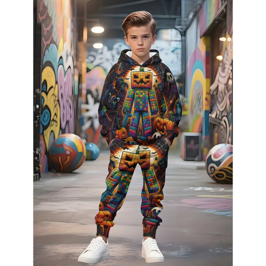 Unisex nan Kinder Jogginganzug mit Kapuzenpullover und detailreichem Auto-Print EB