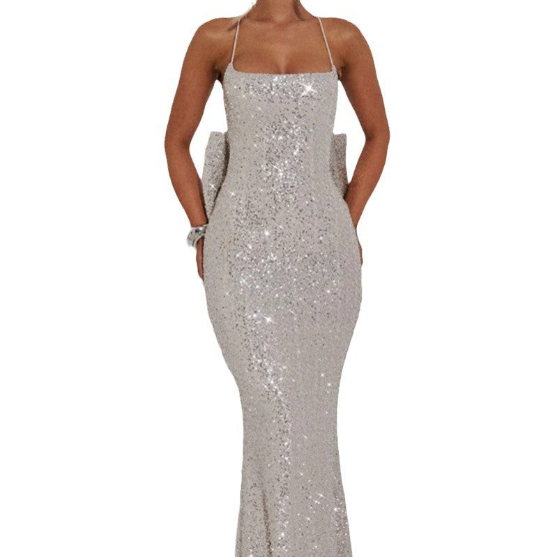 Damen Glamouröses Abendkleid mit schimmernden Pailletten und elegante Träger EB