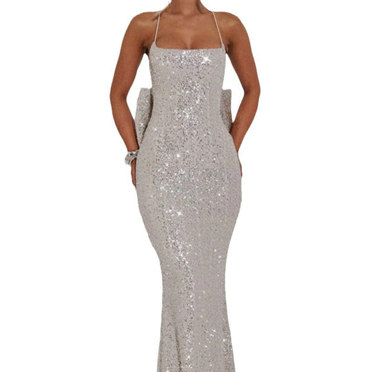 Damen Glamouröses Abendkleid mit schimmernden Pailletten und elegante Träger EB