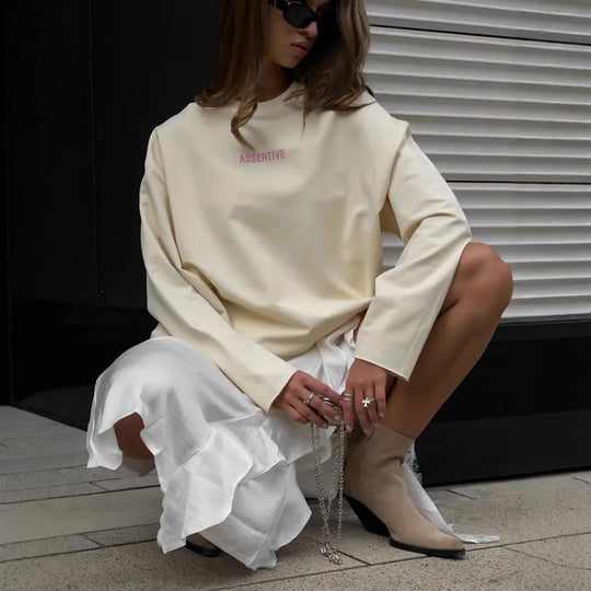 Damen Oversized Longsleeve-Sweatshirt mit Statement-Print und Rundhalsausschnitt EB