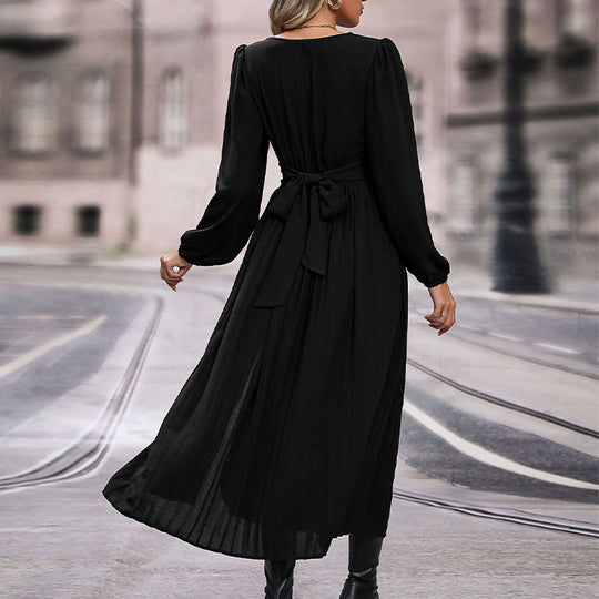 Damen Maxikleid mit V-Ausschnitt und langen Ärmeln EB