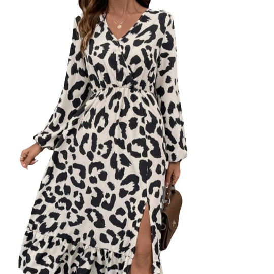 Damen Maxikleid mit asymmetrischem Schnitt und trendigem Leopardenmuster EB