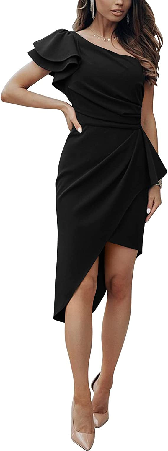 Damen Elegantes Wickelkleid mit asymmetrischem Saum und Rüschendetails EB