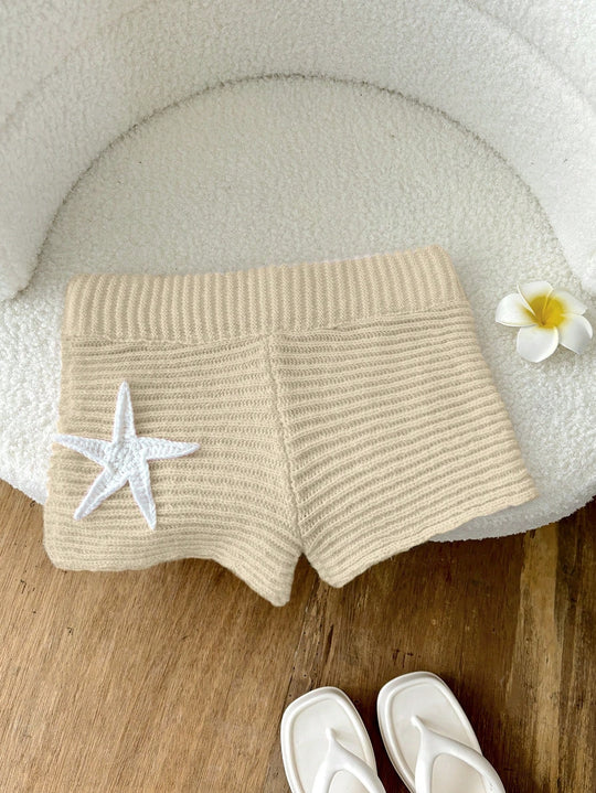 Damen kurze Strickshorts mit maritimer Applikation EB