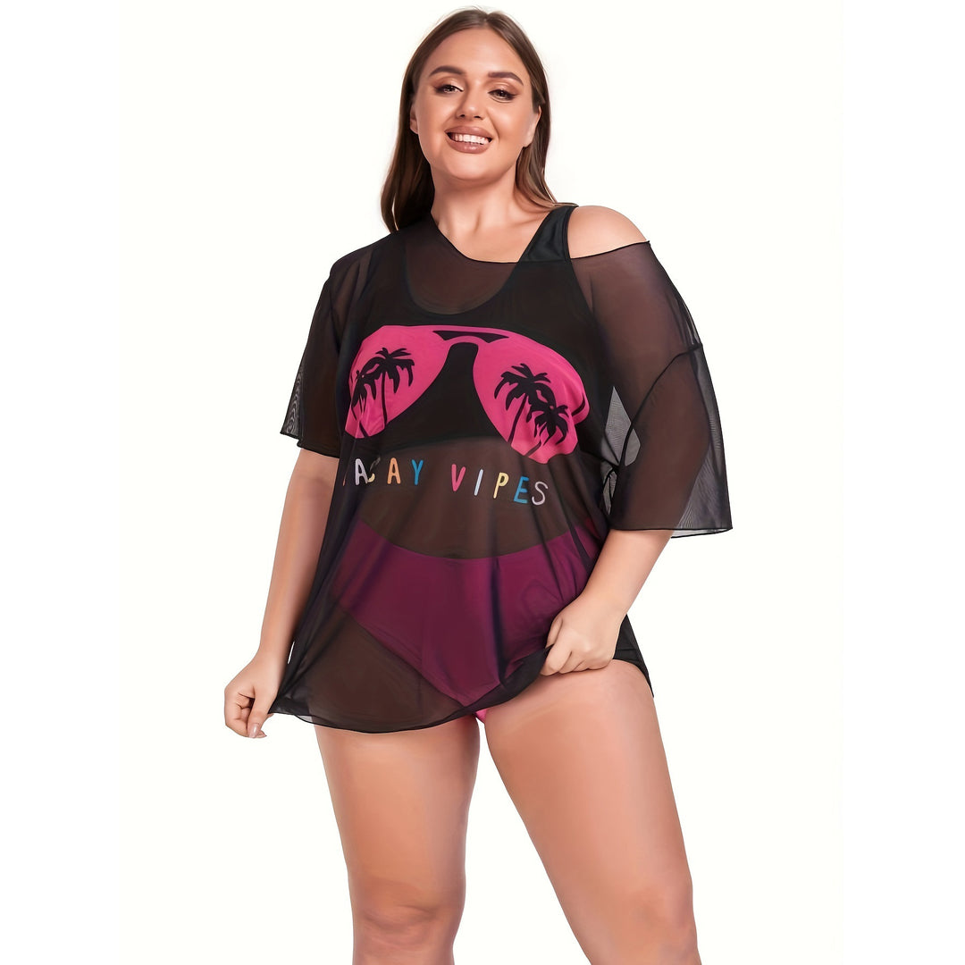 Damen Netz-Strandkleid mit lässigem Aufdruck EB