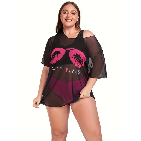 Damen Netz-Strandkleid mit lässigem Aufdruck EB