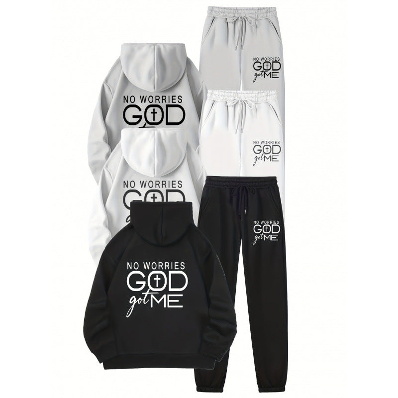 Damen Sportliches Hoodie- und Jogginghosen-Set mit inspirierendem Motiv EB