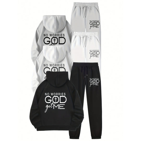 Damen Sportliches Hoodie- und Jogginghosen-Set mit inspirierendem Motiv EB