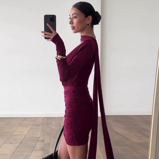 Damen Wickelkleid mit asymmetrischem Saum und raffiniertem Oberteil EB