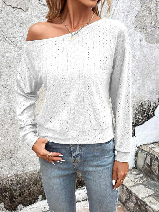 Damen lässiges Sweatshirt mit asymmetrischem Ausschnitt und Lochmuster EB