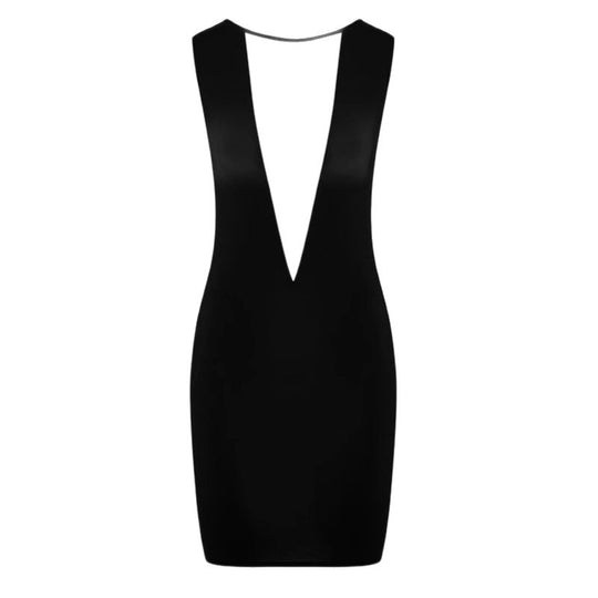Damen figurbetontes Minikleid mit tiefem V-Ausschnitt und transparentem Mesh-Einsatz EB