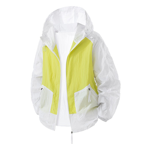 Damen leichte Windbreaker-Jacke mit verstellbarem Kapuzenkragen und atmungsaktiven Eigenschaften EB