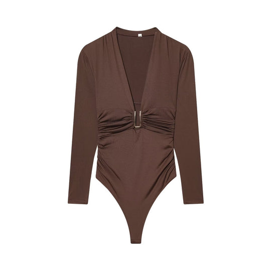 Damen Body mit elegantem V-Ausschnitt und dezenter Raffungsdetail EB