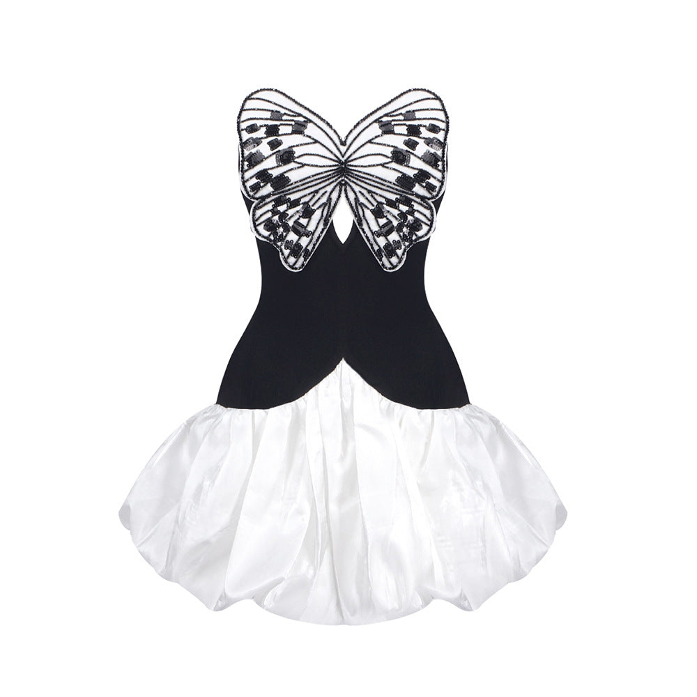 Damen Elegantes Cocktailkleid mit einzigartigem Schmetterlingsdesign und voluminösem Rock EB