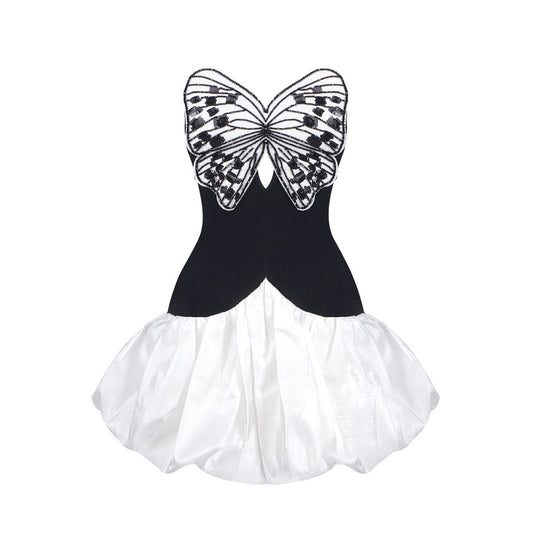 Damen Elegantes Cocktailkleid mit einzigartigem Schmetterlingsdesign und voluminösem Rock EB