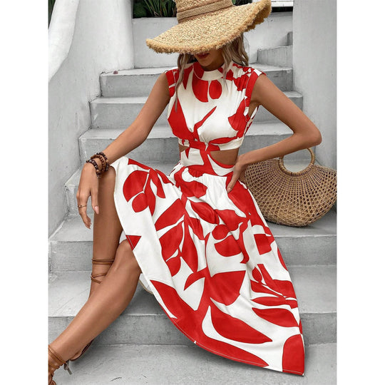 Damen Elegantes Maxi-Kleid mit Cut-Out-Details und floralem Muster EB