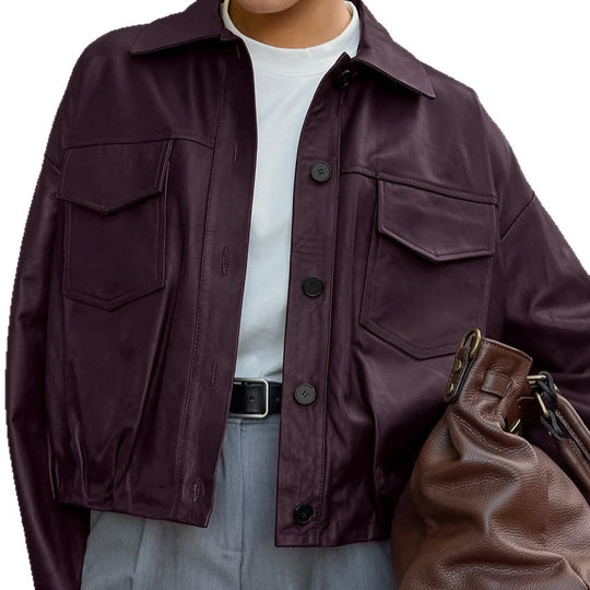 Damen Kunstlederjacke mit praktischen Taschen und modernem Schnitt EB