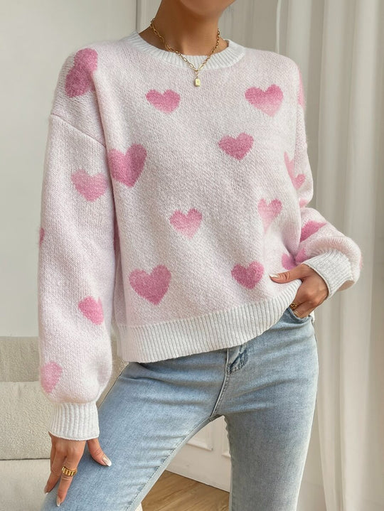 Damen Sweater mit Herzenmuster und weitem Schnitt EB