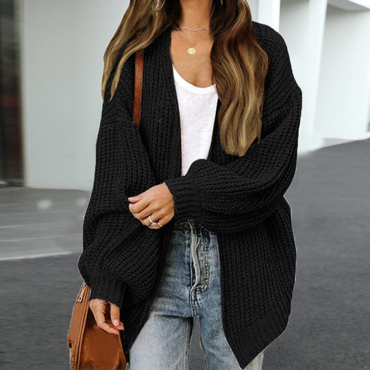 Damen Oversized Strickjacke mit tiefem Schnitt EB