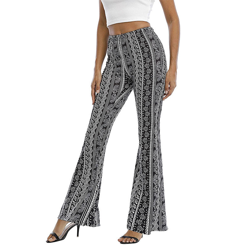 Damen Schlaghose mit geflochtenem Ethno-Muster und hohem Bund EB