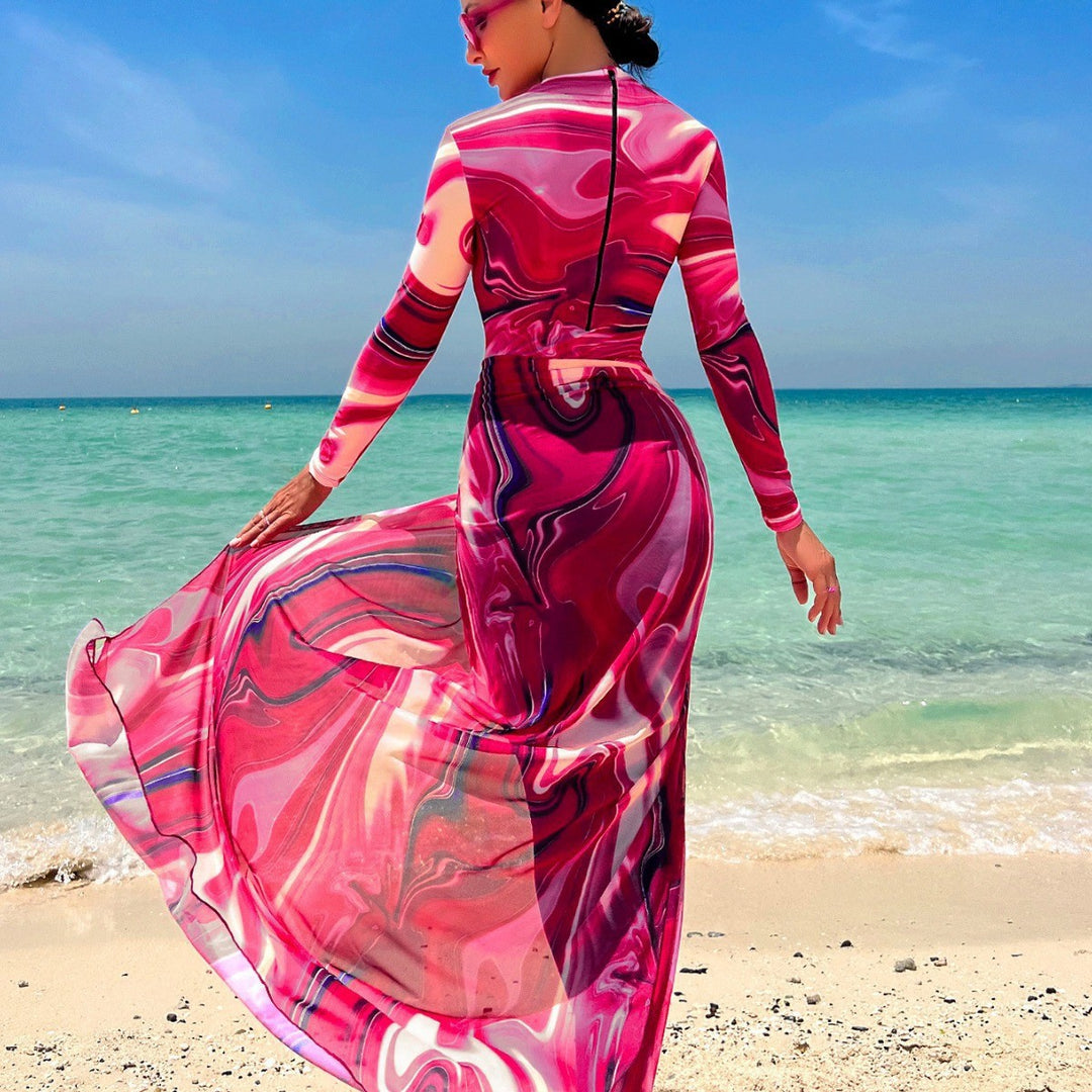 Damen eleganter Strandanzug mit transparentem Rock EB
