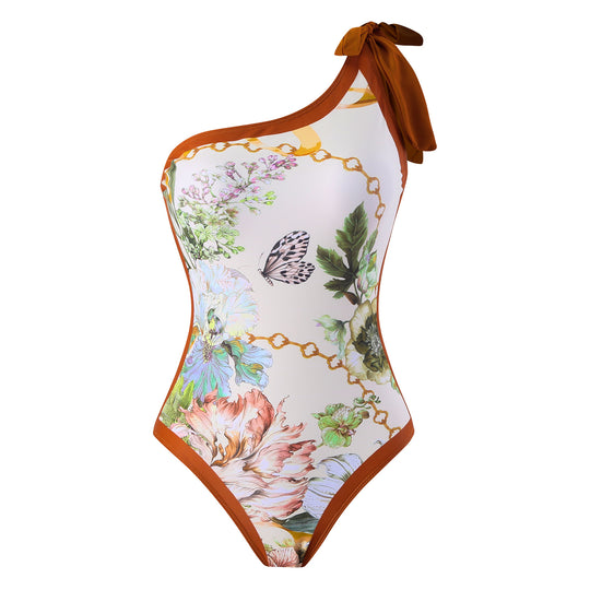 Damen Einteiler Badeanzug mit asymmetrischem Schnitt und elegantem Wickelrock EB