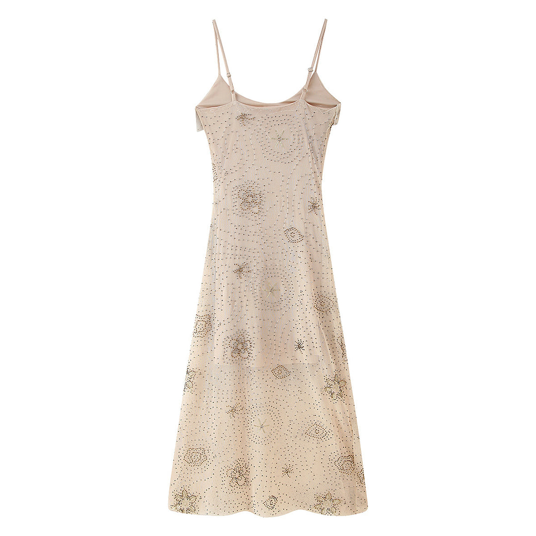 Damen Midikleid mit floralem Rüschendesign und zarten Pailletten EB