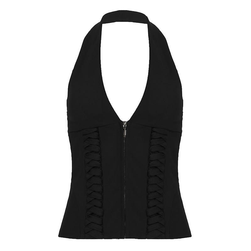 Damen-Haltertop mit raffinierten Zipp-Details und Baumwollmix EB