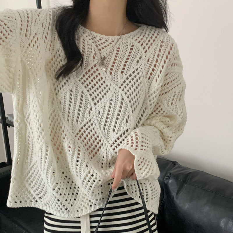 Damen Grobstrick Pullover mit innovativem Lochmuster und lässigem Schnitt EB