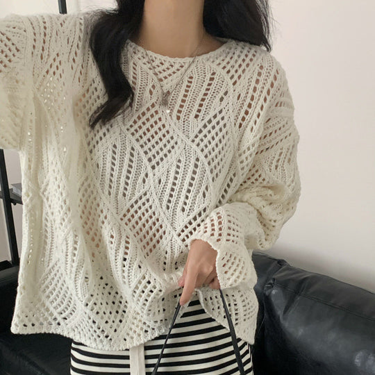 Damen Grobstrick Pullover mit innovativem Lochmuster und lässigem Schnitt EB