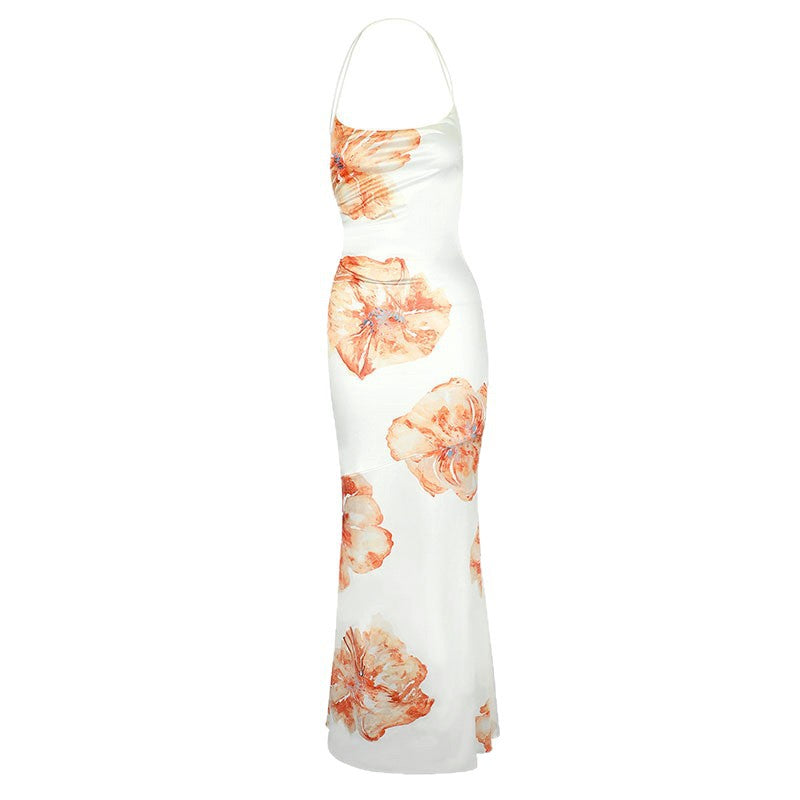 Damen Maxikleid mit zarten floralen Akzenten und schimmerndem Stoff EB