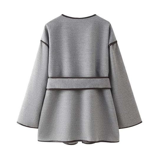 Damen Wickeljacke im modernen Design mit praktischen Taschen und Bindegürtel EB
