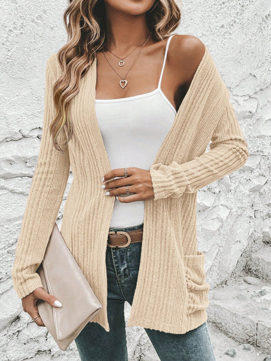 Damen Strickjacke mit langen Ärmeln und seitlichen Taschen EB