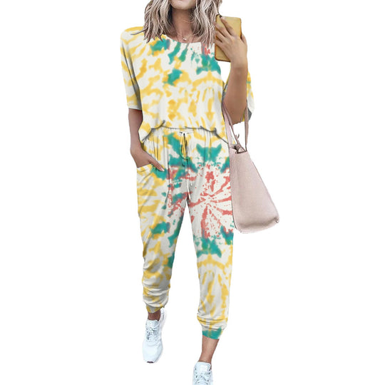 Damen Leichter Freizeit-Jumpsuit mit einem auffälligen Batik-Muster und praktischen Taschen EB