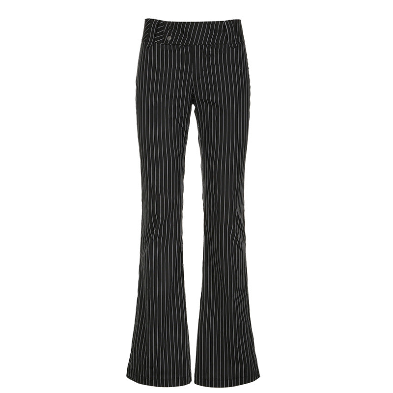 Damen nan Loungehose mit hohem Umschlagbund weitem Bein und feinem Streifenmuster EB