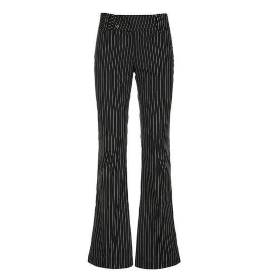 Damen nan Loungehose mit hohem Umschlagbund weitem Bein und feinem Streifenmuster EB